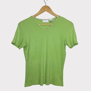 Lime Green Ribbed Cotton 90s Vintage Short‎ Sleeve Top XS